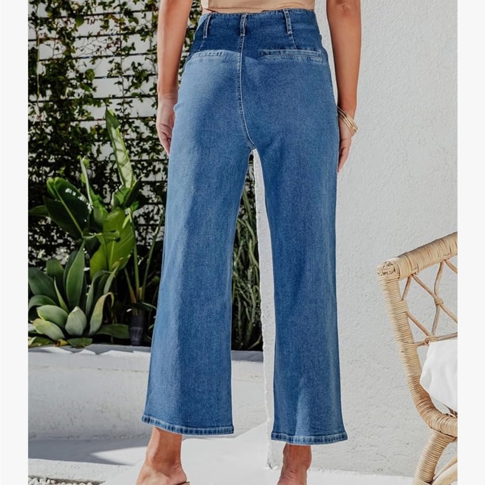 Sidefeel NWT wide leg, high waist, cropped stretchy button fly denim. Size 6 - Picture 4 of 7